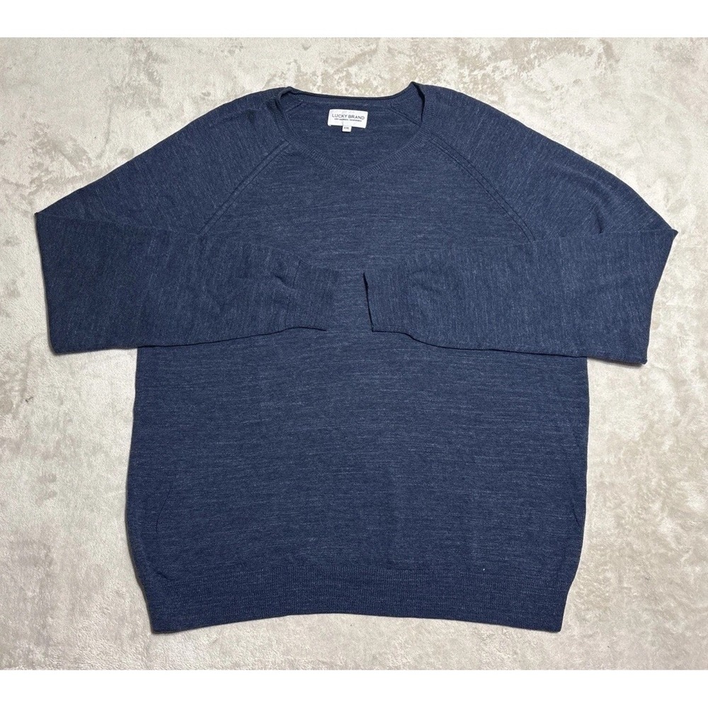 Lucky Brand Knit Sweater Men's 2XL Blue Long Sleeve V Neck Pullover
